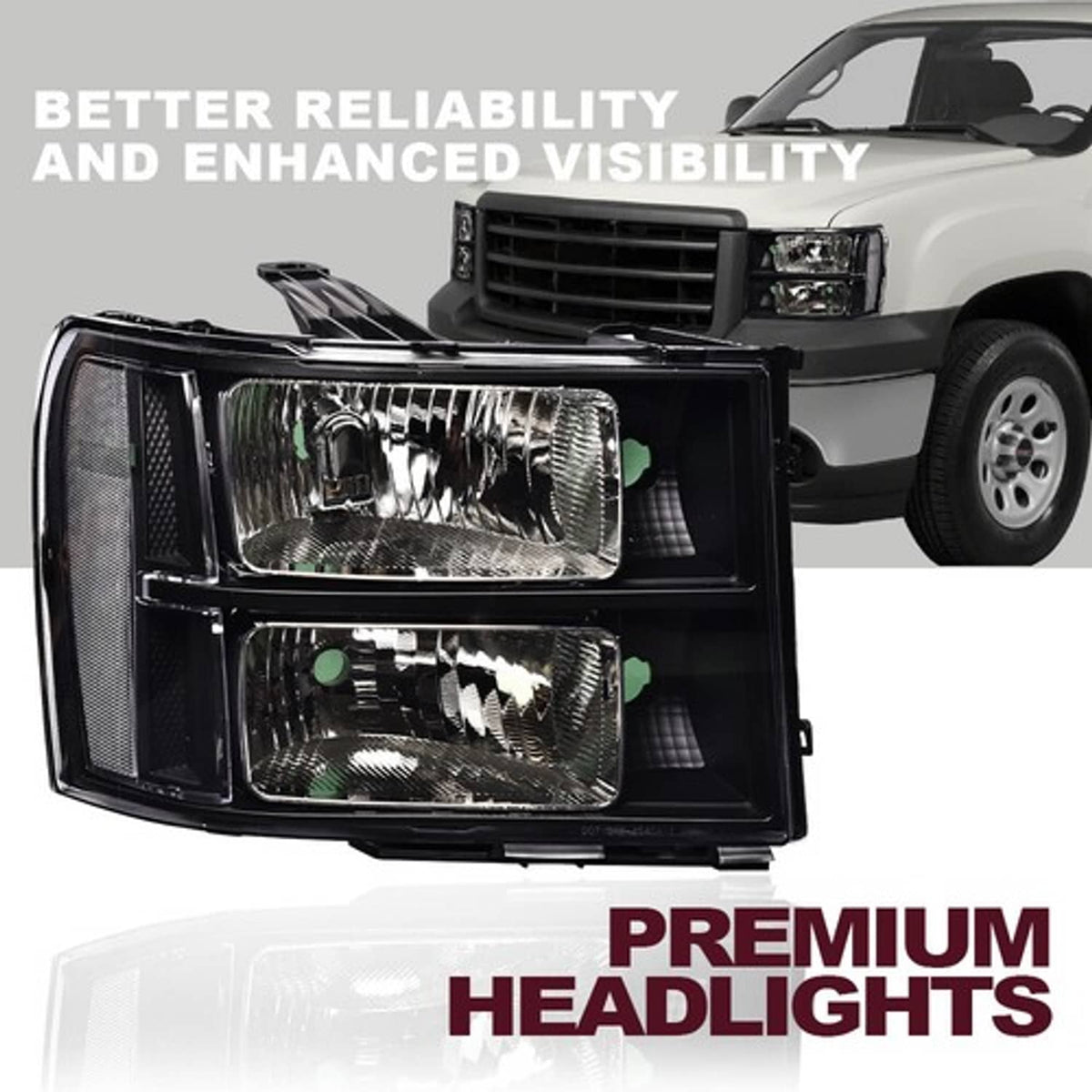 Solid Spare Fit For 2007-2014 GMC Sierra 1500 2500 3500 Black/Clear Headlight Head Lamps