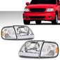 Solid Spare Fit For 97-2004 F-150 Expedition Chrome/Clear LED DRL Headlights & Corner Lights