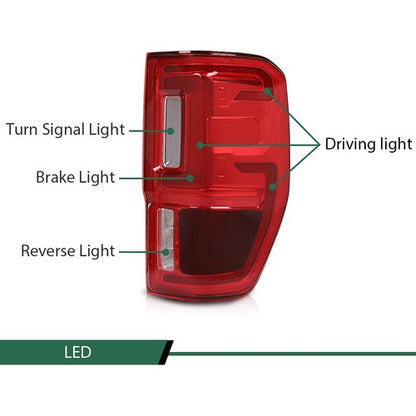 Solid Spare LED Tail Lights Fit For 19-23 Ford Ranger w/ Blind Spot Brake Lamps Left+Right
