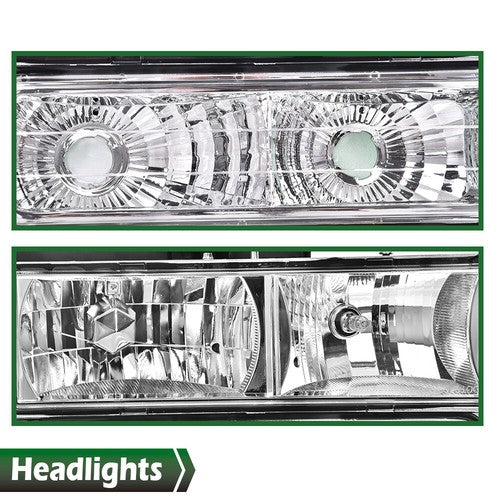 Solid Spare Fit For 94-99 Chevy C/K 1500/2500/3500 Chrome Housing Headlights Clear Reflector