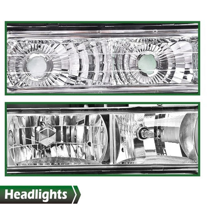 Solid Spare Fit For 94-99 Chevy C/K 1500/2500/3500 Chrome Housing Headlights Clear Reflector