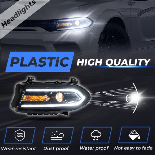 Solid Spare Left Driver Side Headlight Projector Assembly For Dodge Charger 2015-2023 Black