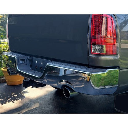 Solid Spare Rear Bumper Chrome For 2009-2018 Dodge RAM 1500 w/o Sensor Holes w/ Dual Exhaus