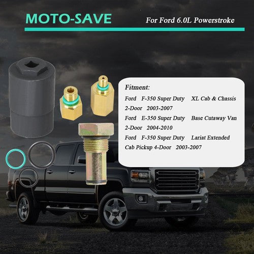 Solid Spare For Ford 04-10 E-350 E-450 IPR Valve Socket + Air Test Fitting +Fuel Rail Adapte