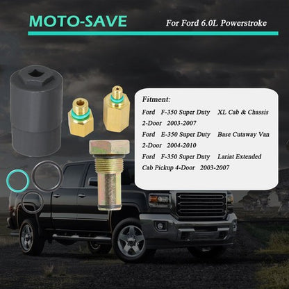 Solid Spare For Ford 04-10 E-350 E-450 IPR Valve Socket + Air Test Fitting +Fuel Rail Adapte