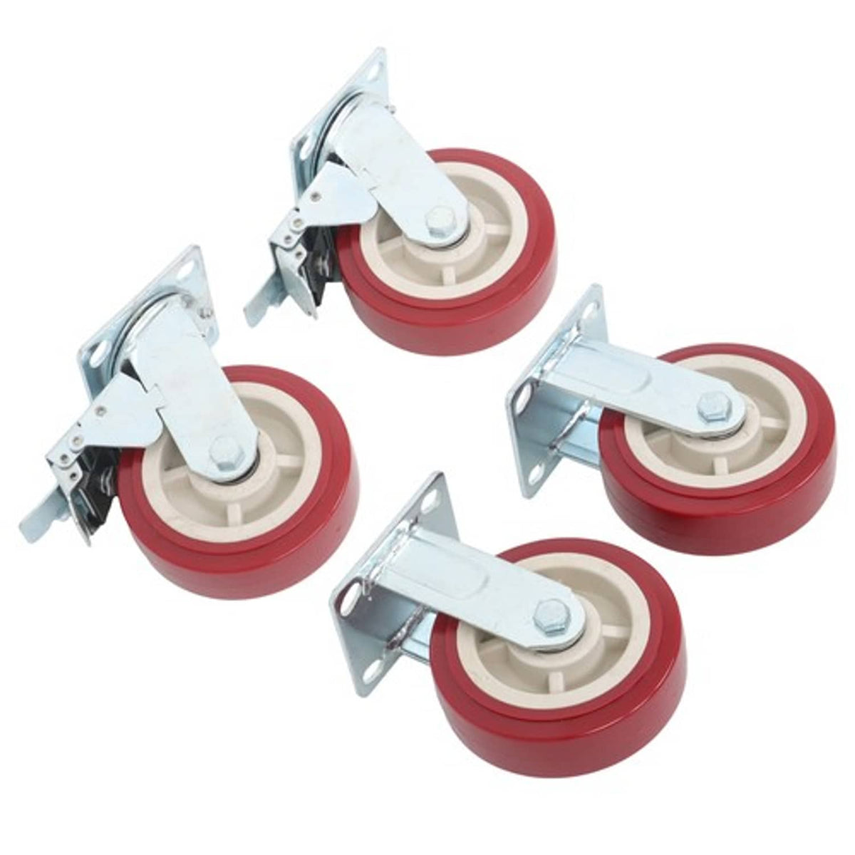 Solid Spare Four 6" red industrial casters 2 with brakes 2 without brakes