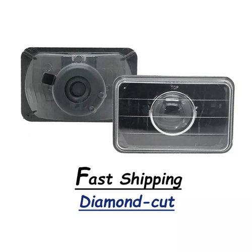 4x6" Clear Glass Diamond Cut Headlights Headlamps For 1980-1986 Chevy C10 Pickup