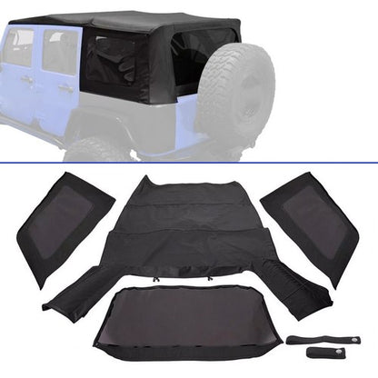 Solid Spare Fit Jeep Wrangler 4 DR JK Soft Top 2007-2009 Tinted Windows Black Sailcloth