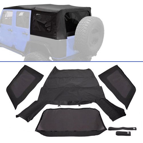 Solid Spare Fit Jeep Wrangler 4 DR JK Soft Top 2007-2009 Tinted Windows Black Sailcloth