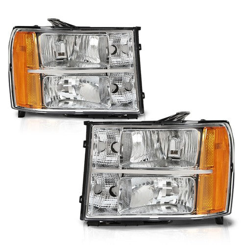 Solid Spare Headlights Fit For 2007-2013 GMC Sierra 1500 2500HD 3500HD Crystal Left+Right