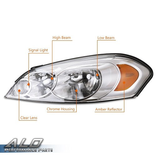 Solid Spare For 06-16 Chevy Impala Limited Chrome Housing Amber Corner Headlight Headlamps