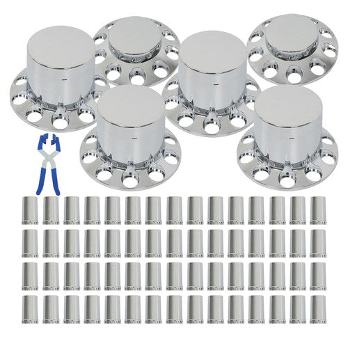 Solid Spare Chrome Hub Cover 33mm Lug Nut Wheel Axle Cover Thread-On Kit Semi Truck New