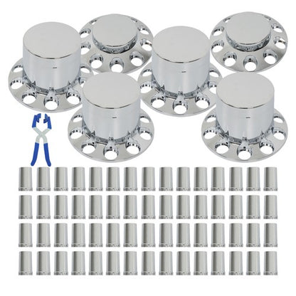 Solid Spare Chrome Hub Cover 33mm Lug Nut Wheel Axle Cover Thread-On Kit Semi Truck New