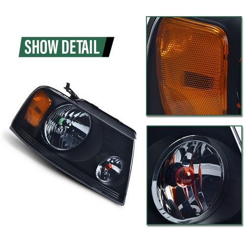 Solid Spare Fit For 2004-2008 Ford F150/Lincoln Mark LT Smoke Lens Black Headlights Assembly