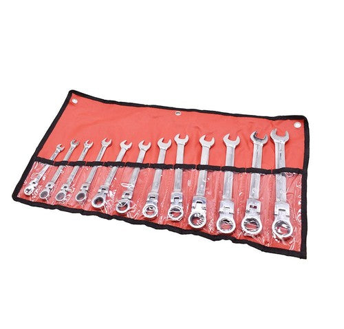 Solid Spare 12pc Flexible Head Ratcheting Wrench Combination Spanner Tool Set 8-19mm Metric