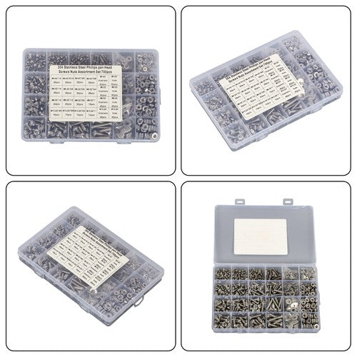 Solid Spare 700 Pack4-40#6-32#8-32#10-24 Stainless Steel Bolts and Nuts Kit With a Box