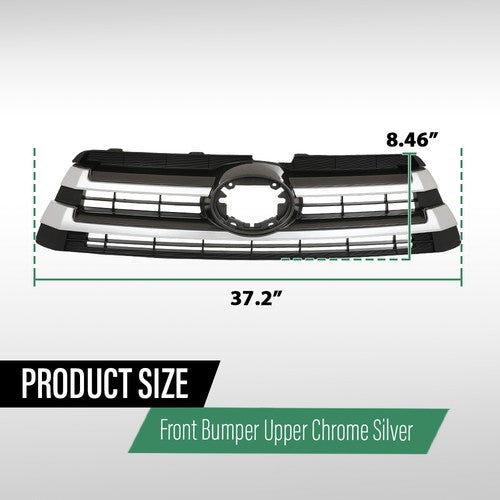 Solid Spare Front Bumper Upper Grille Black & Chrome Fit For 17-19 Toyota Highlander