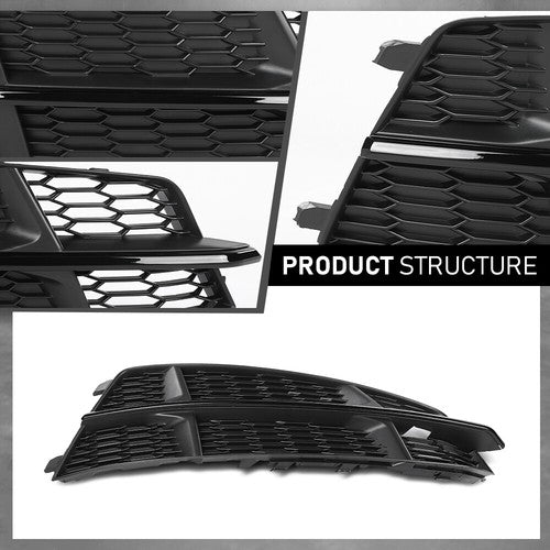 Solid Spare Front Fog Light Cover Honeycomb Grille Black Fit For Audi S6 A6 S-Line 2016-2018