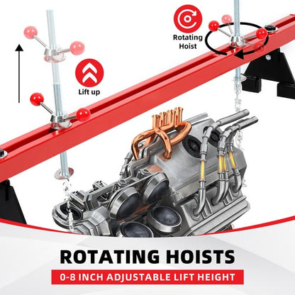 Solid Spare Engine Support Bar 1100lb Motor Transverse Bar Lift Holder Dual Hook Cross Hoist