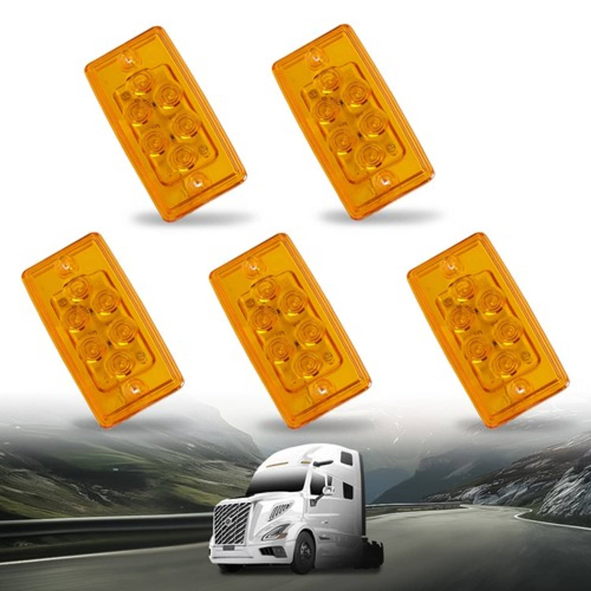 Solid Spare Rectangle Truck Roof Light with Gasket, 6 LED Waterproof Amber Cab Marker Lights