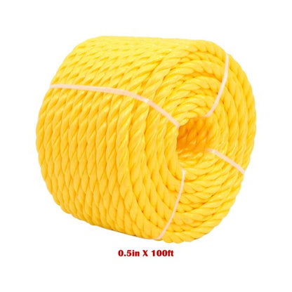 Solid Spare 1/2in x 100 Feet 3 Stranded Orange Yellow Polypropylene Braided Rope