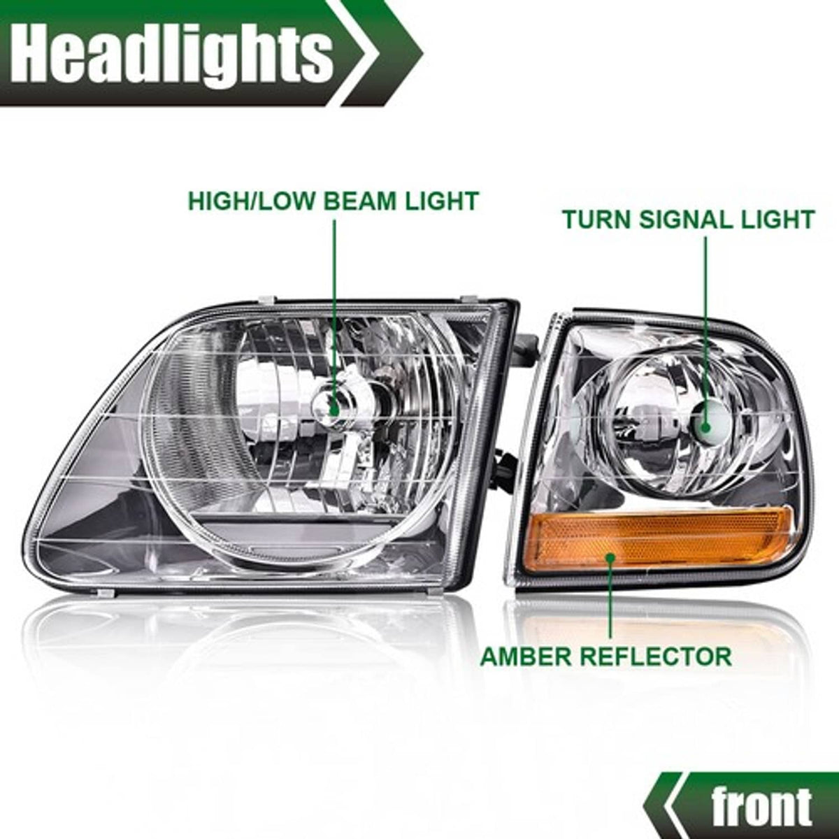 Solid Spare Headlights w/Corner lights LH+RH Fit For 1997 1998-2004 Ford F150 Expedition 4pc