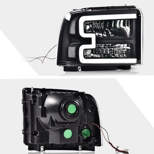 Solid Spare LED DRL Clear/Black Headlights Fit For 05-07 Ford F250 F350 F450 F550 Super Duty