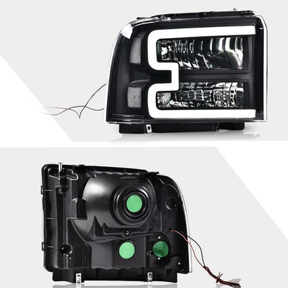 Solid Spare LED DRL Clear/Black Headlights Fit For 05-07 Ford F250 F350 F450 F550 Super Duty