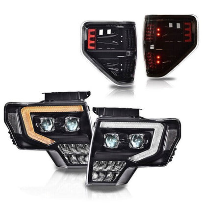 Solid Spare Dual LED Projector Headlights w/ Tail Lights Fit For 2009-2014 Ford F150 Pickup