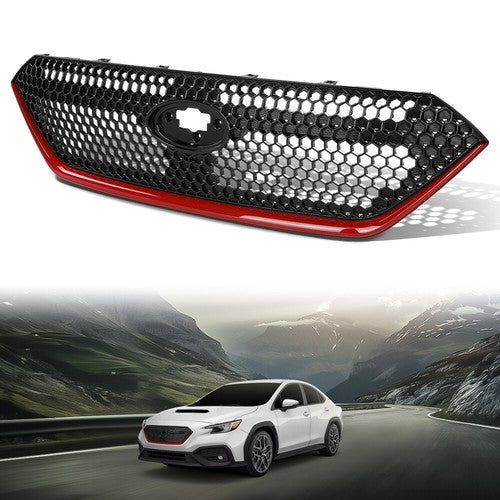 Solid Spare Fit For 2022-2024 Subaru WRX Front Bumper Grille Black & Red Grill Assembly