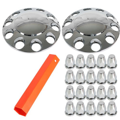 Solid Spare Semi Truck Rear & Front Chrome Wheel Axle Cover Hub Cap 33mm Lug Nuts Thread-On