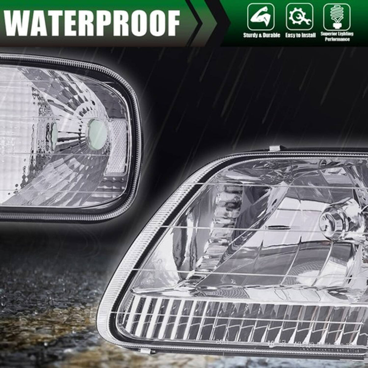 Solid Spare Clear Chrome Headlights & Corner Lights Fit For 1997-2003 Ford F150 Expedition