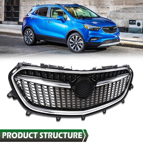 Solid Spare Front Bumper Upper Grille Grill w/ Chrome Trim Fit For 2017-2020 Buick Encore