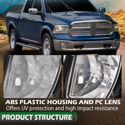 Solid Spare Fit For 2013-2018 Dodge Ram 1500 Clear Fog Lights Lamps W/ Bulbs Left+Right