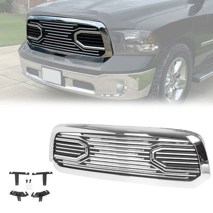 Solid Spare For 2013-2018 Dodge Ram 1500 Front Bumper Grille Chrome Grill Big Horn Style