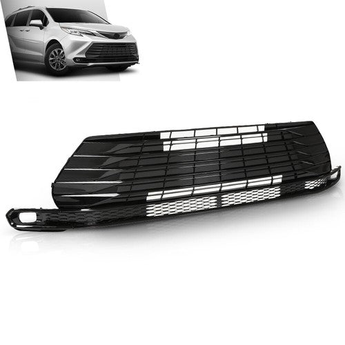 Solid Spare Fit For 2021-2025 Toyota Sienna W/O Sensor Hole Front Bumper Lower Grille Grill