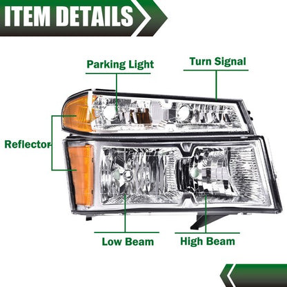 Solid Spare Fits 04-12 Chevy Colorado GMC Canyon Chrome Headlights Amber Corner Bumper Lamps