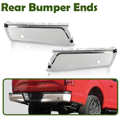 Solid Spare Fit For 2015-2020 Ford F150 Silver Left & Right Rear Bumper Ends FO1102383