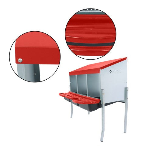 Solid Spare 3 Hole Chicken Egg Nesting Boxes With Metal Legs Chicken Laying Box Red