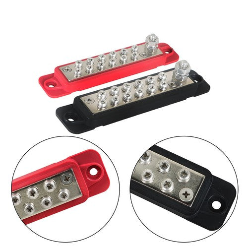 Solid Spare 12 Point Bus Bar Power Distribution Block 180A 12V DC Pair Black & Red USA