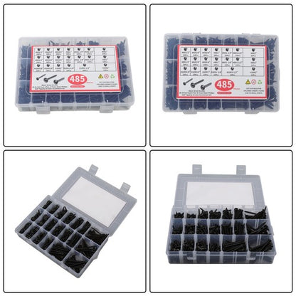 Solid Spare 485Pcs Black Wood Screws Assortment Kit, #6#8#10 round Head,Truss Head,Flat Head