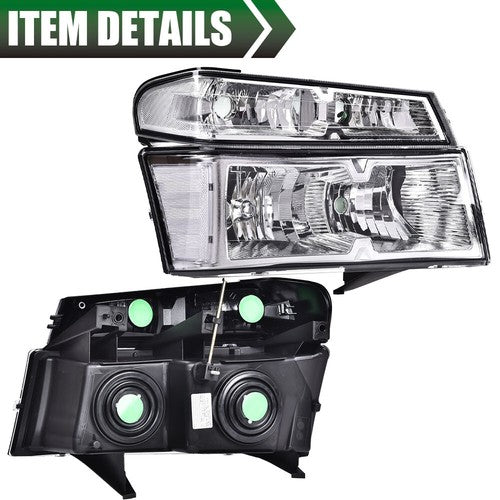 Solid Spare Clear Chrome Headlights Bumper Lights Fit For 04-12 GMC Canyon Chevy Colorado