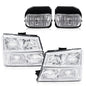 Solid Spare Fit For 2003-2007 Chevy Silverado/Avalanche Clear Chrome Headlights+Fog Lights