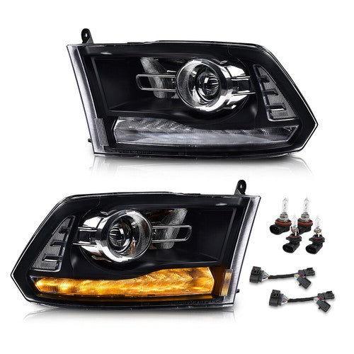 Solid Spare LED DRL Projector Headlights w/ Harness Fit For 09-18 Ram 1500 2500 3500 Black
