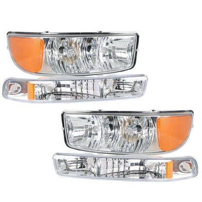 Solid Spare Pair Set For GMC Sierra 1500 1999-2007 Headlight Replacement Halogen Clear Lens