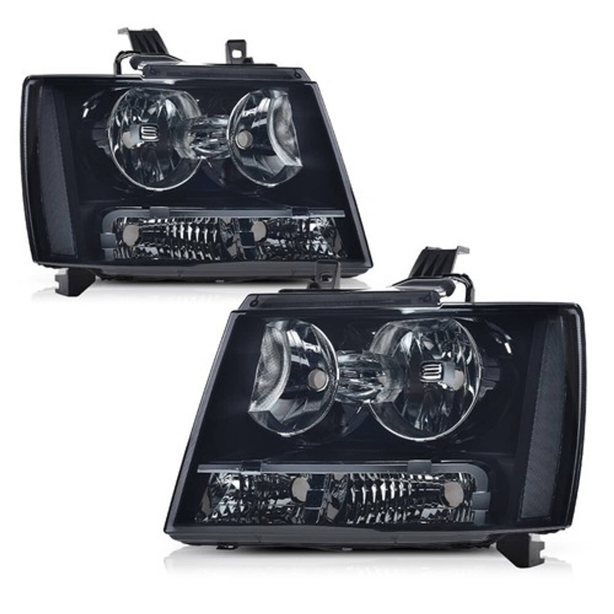 Solid Spare Fit For 07-14 Chevy Avalanche Tahoe Suburban Clear Corner Smoke Lens Headlights