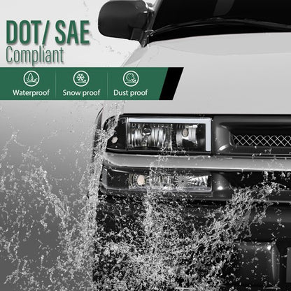 Solid Spare Fit For 1998-2004 Chevy S10 Blazer Clear Corner Black Housing LED DRL Headlights