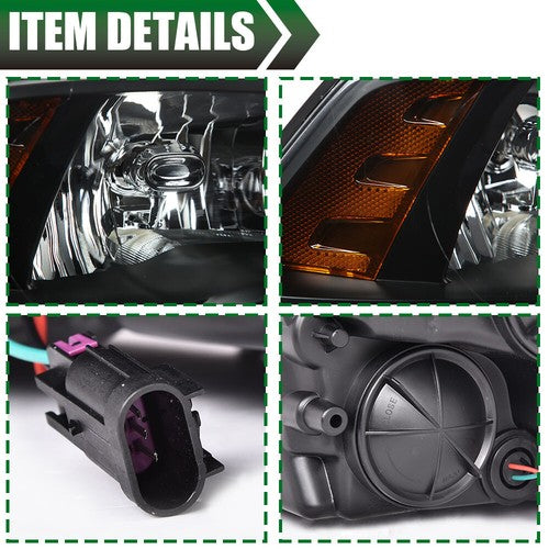 Solid Spare Fit For 09-18 Ram 1500 2500 3500 Black Housing Amber Corner Headlights
