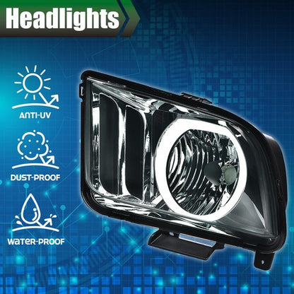 Solid Spare Smoke Lens LED DRL Halo Headlights Assembly Fit For 2005-2009 Ford Mustang