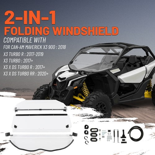 Solid Spare 2-IN-1 Flip Front Clear Windshield W/Hardware For Can-Am Maverick X3 2017-2025